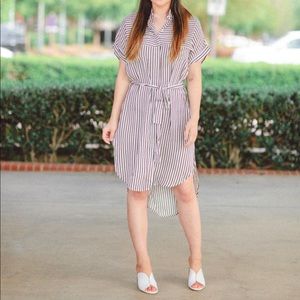 Striped Hi-Lo Waist Tie Dress - Olive